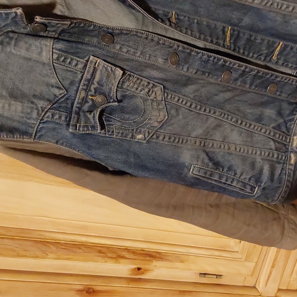 TRUE RELIGION JIMMY T JEAN JACKET N COTTON SLEEVE SIZE L..BLUE / GREEN - Picture 4 of 11